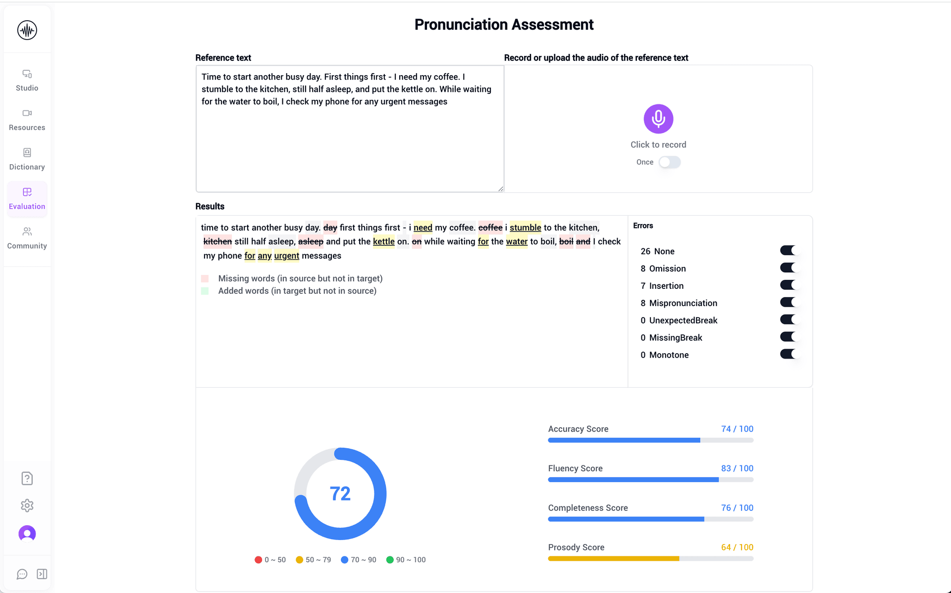Instant Pronunciation Assessment